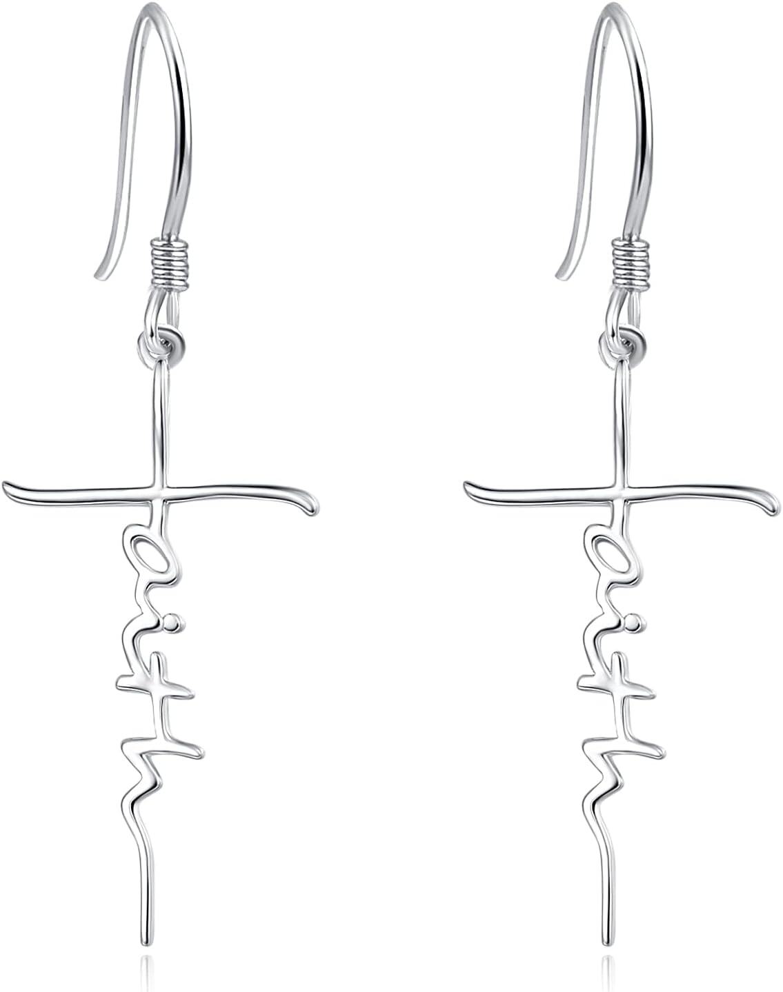 925 Sterling Silver Hypoallergenic Faith Cross Dangle Earrings for Women - Christian  Ideas
